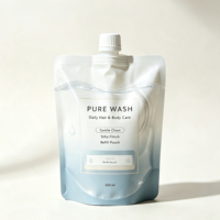 Pochette souple brillante personnalisée avec bec verseur 500 ml, emballage de recharge liquide, sachet stand-up avec couvercle pour produits capillaires, soins corporels et nettoyants