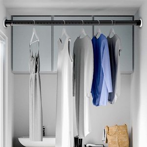 Tringle à rideau de douche robuste à tension par ressort, réglable, noire, antidérapante, pour séparateur de pièce, avec tringle métallique, pour salle de bain - Product Image 2