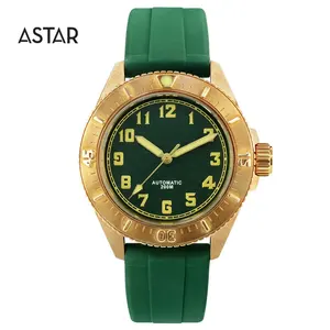 1pcs custom logo luxury 200m tin bronze diving diver Sellita sw200 mechanical automatic rubber watch man for small order