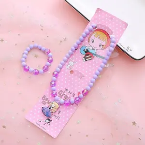 Fabrik Großhandel Mode Niedlichen Kinder schmuck Elsa Prinzessin Halskette und Armband Set Baby Cartoon Halskette Perle Anhänger