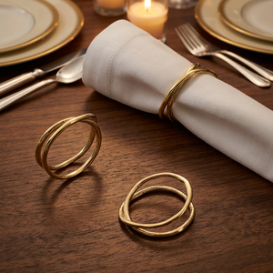 Anneaux de serviette en fil métallique double rond doré de luxe moderne pour la décoration de table de mariage - Product Image 1