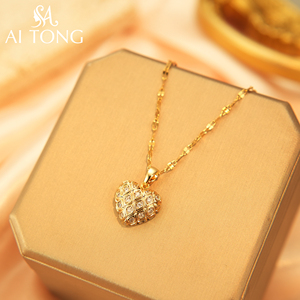 Luxe Stylish <strong>Jewelry</strong> Design 14K Gold Plated Stainless Steel Heart <strong>Leaf</strong> Zircon Pearl Fashion <strong>Jewelry</strong> Necklaces for Dinner Party - Product Image 5