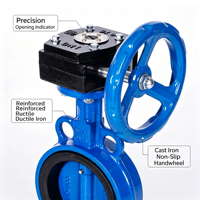 Katup Kupu-kupu Wafer Gear Worm D371X-16Q DN100 PN16 dari Besi Ductile, Dioperasikan Turbin, Seal Lunak Manual untuk Pipa Air