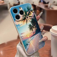 Plage mer coucher de soleil impression bord droit Silicone TPU housse de téléphone portable pour Iphone 7 8 X Xr Xs 11 12 13 14 15 16 17 Pro Max