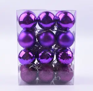 Paars 24 Stuks 40Mm Ballen Shatterproof Plastic Ornament Kerst Opknoping Kerstbal Set Voor Feestdecoratie