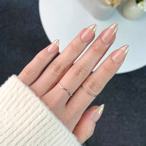 Ongles en gel de luxe à marque privée, forme amande courte, design de créateur, à presser, vente en gros, haute qualité, gel souple, pointe française, ongles à presser - Product Image 1