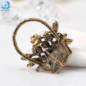 Broche panier à fleurs en strass pour enfant, bijoux de mode, de luxe, pour décoration, cadeau - Product Image 3