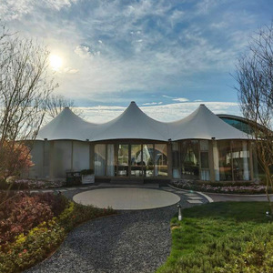 Carpa Redonda de Cristal para Eventos, Gazebo con Membrana, Estructura de Aleación de Aluminio Blanca, Impermeable, Construcción Modular para las Cuatro Estaciones - Product Image 1