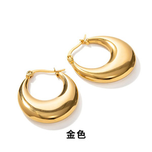 Pendientes geométricos de lujo con luz exagerada, diseño de aro ovalado minimalista de media luna de estilo francés - Product Image 6