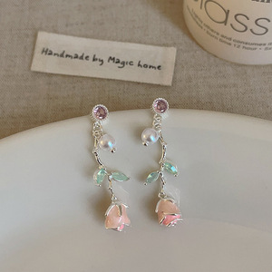 Boucles d'oreilles en émail personnalisées à la mode en gros Boucles d'oreilles fleur de rose rose Boucles d'oreilles pour cadeaux d'anniversaire - Product Image 5