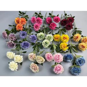 Style européen unique branche romaine <span class=keywords><strong>Rose</strong></span> salle de mariage à trois têtes parfumé neige tissu fleur en gros plantes décoratives - Product Image 1
