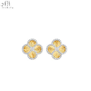 Conjunto de Joyería al por Mayor de Calidad Excepcional, Oro Amarillo de 14K, Aretes de Trébol de Cuatro Hojas con Diamantes Naturales, Joyería Fina para Damas - Product Image 1