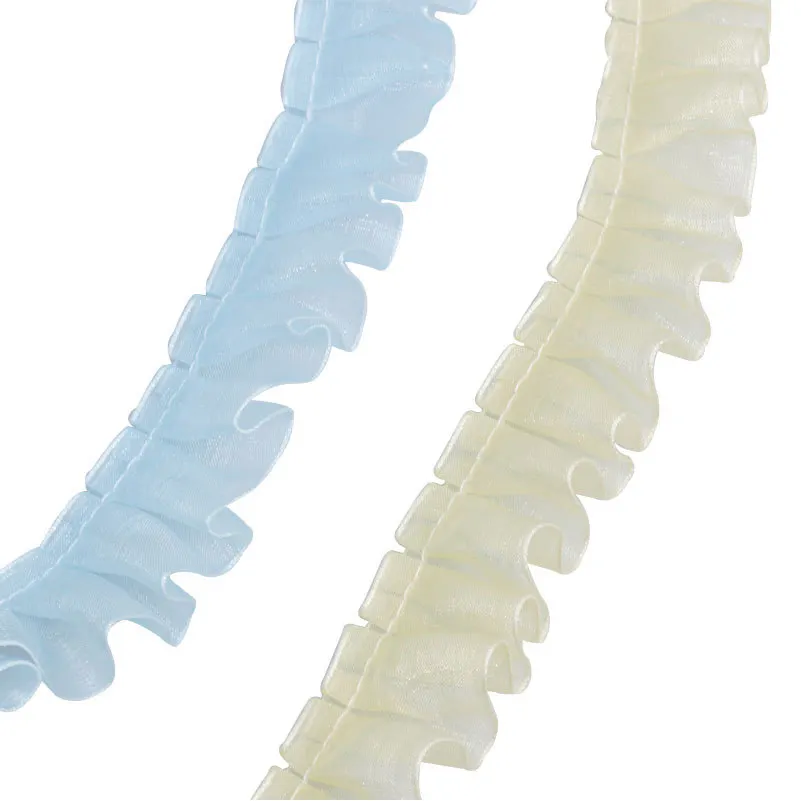 Encaje de borde de costura personalizado de 5cm al por mayor/encaje nupcial floral blanco cinta plisada con ribetes de volantes para falda de ropa
