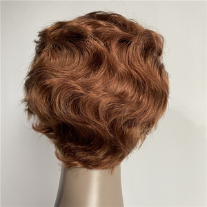 Brasiliani di Remy Capelli Corti Bagnato ed Ondulato Pixie Cut Parrucca Ocean Wave Dito Wave Nessuno Merletto Parrucca di Capelli Umani per nero Delle Donne - Product Image 3
