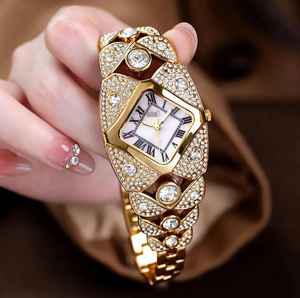 Fashionable Girls Metal Watch Waterproof Exquisite Brick Inlaid Quartz Watch Light Luxury <b>Clock</b> Gift JY Brand Watches for Girls - Product Image 2
