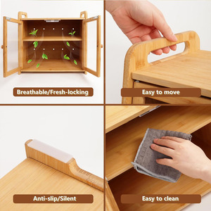 Boîte à pain en bambou de stockage de pain <span class=keywords><strong>fait</strong></span> <span class=keywords><strong>maison</strong></span> à 2 niveaux ZC équipée d'un récipient à pain à double porte pour comptoir de cuisine - Product Image 5