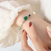 Bracelet réglable en acier inoxydable onyx de style royal antique Ins, ensemble de bracelets de manchette en onyx réglables de style gothique de cour royale