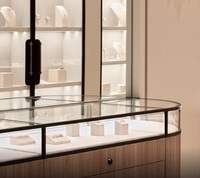 Comptoir à bijoux moderne personnalisable avec accents en aluminium et bois, éclairage LED, design durable et facile à nettoyer pour les magasins de détail haut de gamme
