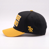 Casquette de baseball personnalisée de haute qualité avec broderie en relief, contraste noir et jaune, en sergé de coton, fabricant de marque privée