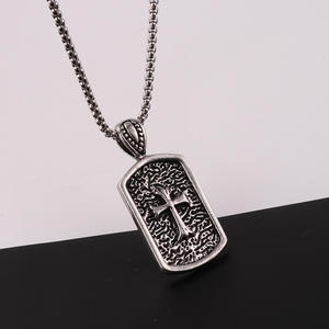 Vintage in Acciaio a Catena Croce D'argento Del Pendente Del Turchese Della Collana Della Lega di NA010 - Product Image 3