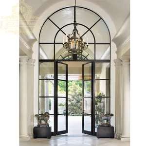 Prezzo di fabbrica Design moderno decorativo esterno alluminio metallo porte in vetro francese con arco