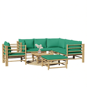 Set Lounge da Giardino Modulare in Bambù 6 Posti con Cuscini Verdi per Esterni - Product Image 1