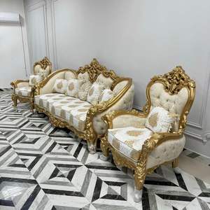 Ensemble de canapés cinq places en teck de luxe, finition or antique, meubles en bois massif faits à la main, parfait pour le salon ou la chambre. - Product Image 3