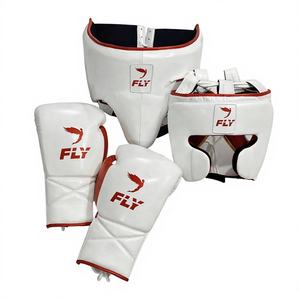 Guantes de Boxeo Personalizados de Primera Calidad en Cuero Vacuno Genuino con Serigrafía de Marca, Blancos y Rojos, para Entrenamiento - Product Image 1