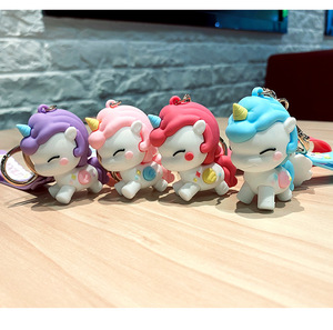 Cao Su Dễ Thương Phim Hoạt Hình Unicorn Keychain Cho Cô Gái Ví Quyến Rũ Dây Đeo Cổ Tay Dây Đeo Kawaii 3D PVC Ngựa Móc Chìa Khóa Túi Quyến Rũ Mặt Dây Chuyền Quà Tặng - Product Image 4