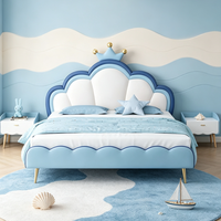 Lit en bois massif avec couronne de princesse en cuir et espace de rangement, meubles de chambre à coucher pour filles