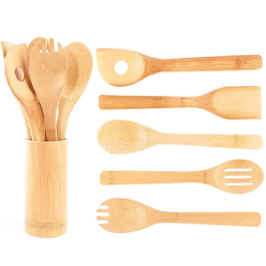 Juego de utensilios de madera de teca natural para cocina antiadherente de bambú personalizado, espátula para cocinar, 8 Uds. - Product Image 6