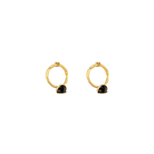 Boucles d'oreilles créoles classiques en acier inoxydable 316L plaqué or avec pierre noire, durables, résistantes, bijoux de mode unisexe - Product Image 2