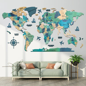 Adesivo Murale Moderno Minimalista Yizhongmei con <span class=keywords><strong>Mappa</strong></span> <span class=keywords><strong>del</strong></span> <span class=keywords><strong>Mondo</strong></span> e Motivo a Quadri, Effetto 3D in Materiali Misti per Soggiorno - Product Image 4