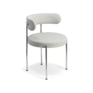 Silla de comedor de lana blanca nórdica moderna, tela Boucle, pierna de Metal negro, café, lana de cordero - Product Image 3