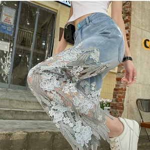 Donne Sexy <span class=keywords><strong>Pantaloni</strong></span> Larghi del Piedino Sheer Mesh Stella Stampa Splice Denim <span class=keywords><strong>Pantaloni</strong></span> A <span class=keywords><strong>Vita</strong></span> <span class=keywords><strong>Alta</strong></span> Casual <span class=keywords><strong>Pantaloni</strong></span> Allentati Dei Jeans di Modo Del Partito <span class=keywords><strong>pantaloni</strong></span> - Product Image 4