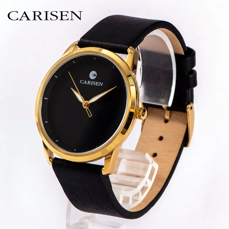 Custom logo waterproof japan movement gold case black dial quartz men japan quartz watch stainless steel bezel watch