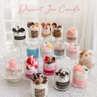 Glas-Dessertform Duftkerze Erdbeer-Sahne-Macaron-Donut Simulierte Lebensmittel-Sojawachskerze Wohndekor Geschenk