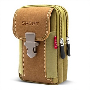 Tactische sportieve nylon telefoonholster met ritssluiting & gespsluiting voor heren, zwarte riemlus en zakken - Product Image 1