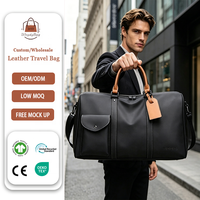 Sac de voyage en cuir unisexe grande capacité avec logo personnalisé, multi-poches, pour voyages d'affaires, gym, nuitée, avec sangle réglable