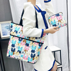 Portable <b>Foldable</b> Shopping <b>Bag</b> Cartoon Print Oxford Cloth Large Capacity Supermarket Shoulder Handbag - Product Image 3