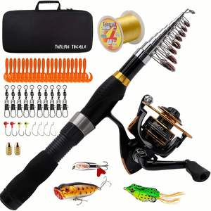 Kit de Caña de Pescar de Fibra de Vidrio de 2.1m de American Warehouse, 10 Secciones, Caña de Pescar Telescópica Giratoria y Combo de Carrete con Bolsa de Viaje - Product Image 1