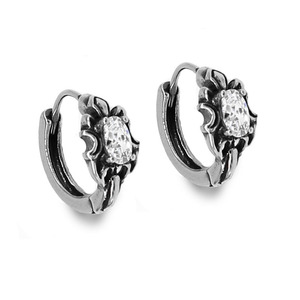 Yunnique Boucles d'oreilles créoles en acier titane avec design diamant noir pour hommes et femmes, faciles à fixer - Product Image 5