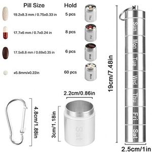 Weekly Pill Organizer <b>Aluminum</b> Holder 7 Day Small <b>Container</b> Metal Case for Travel (colorful Silver Black) - Product Image 2