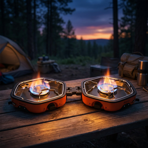Réchaud <span class=keywords><strong>de</strong></span> camping pliable portable à double brûleur au <span class=keywords><strong>butane</strong></span> Sendema pour usage extérieur - Product Image 1