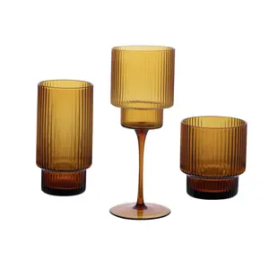 Elegant Wijnglas Onbreekbaar Sublimatie Originaliteit Wijnglas Luxe Goed Uitziende Amber Verticale Strepen Rode Wijn Glas