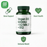 Cápsulas Blandas de Vitamina D3 K2 MK-7 2 en 1, 5000 UI, Veganas, Certificadas por GMP, para el Soporte Inmunitario Óseo
