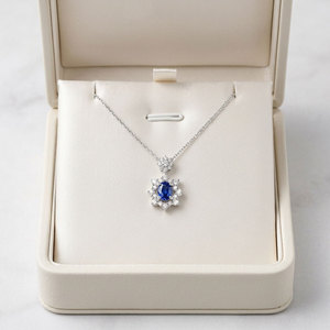 Hong Kong Supplier Luxury Fine Jewelry Wholesale 18K Solid White Gold Natural Sapphire & Diamond Pendant <b>Necklace</b> Gift For Women - Product Image 5