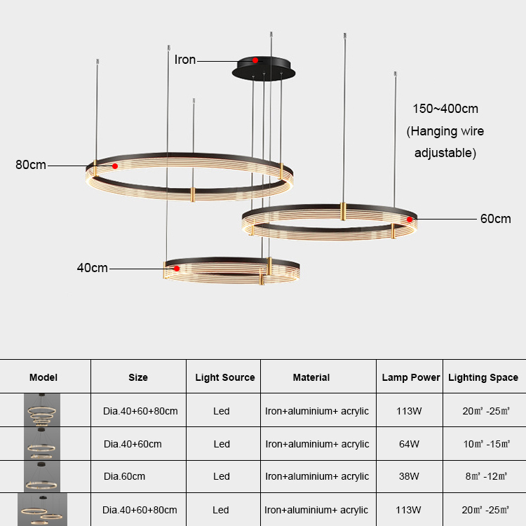 Nordic Ceiling Lighting Chandelier for Living Room Modern Luxury Led Round 3 Ring Dimmable Chandelier Ceiling Pendant Light · image 2