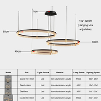 Lustre d'éclairage de plafond nordique pour salon luxe moderne Led rond 3 anneaux Dimmable lustre plafond suspension
