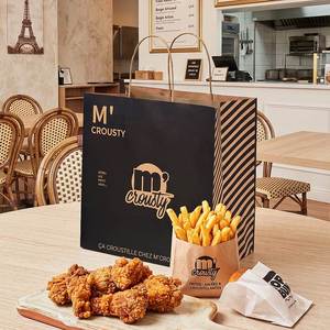 Sacs à emporter en papier kraft écologiques imprimés sur mesure avec poignée torsadée pour l'emballage de pâtes de restaurant - Product Image 1